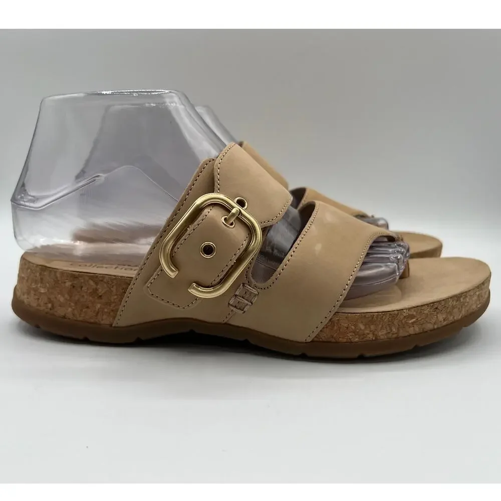 CLARKS REILEIGH PARK DOUBLE STRAP LEATHER COMFORT THONG SANDAL BEIGE NUBUCK 9M